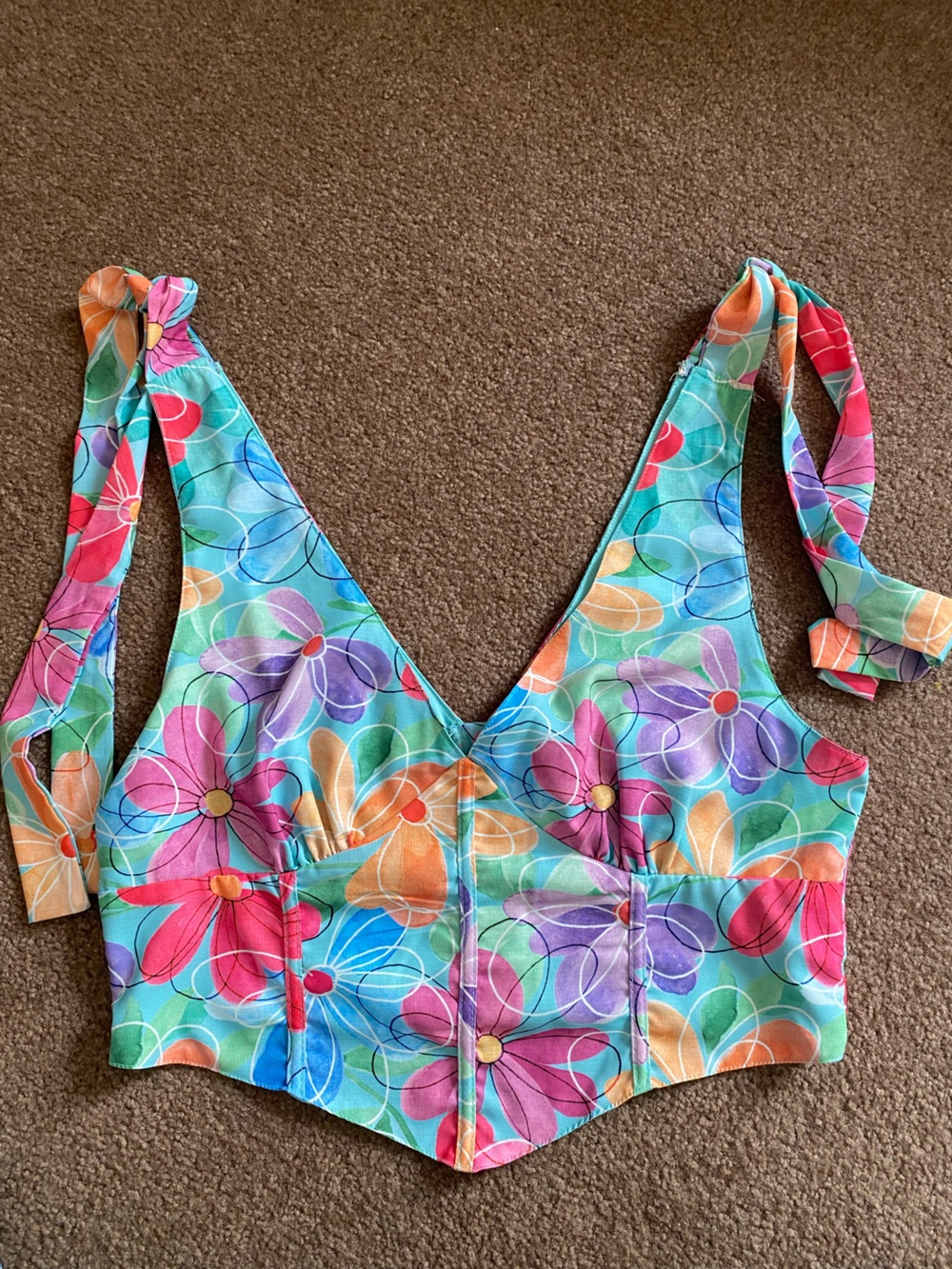 SHEIN Multicolor Floral Halter Crop Top - Teal, Pink, Orange, Purple
